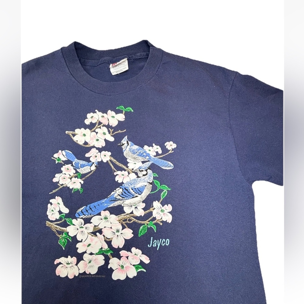 Vintage 90s Blue Jay Bird T Shirt Jayco Campers Mens Large Single‎ Stitch